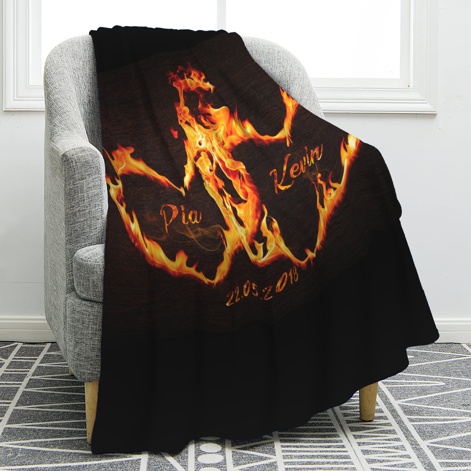 Personalised Couple Blanket Custom 2 Names & Date Blanket Burning Love Valentine's Day Anniversary Gift for Couples-Jessemade AU