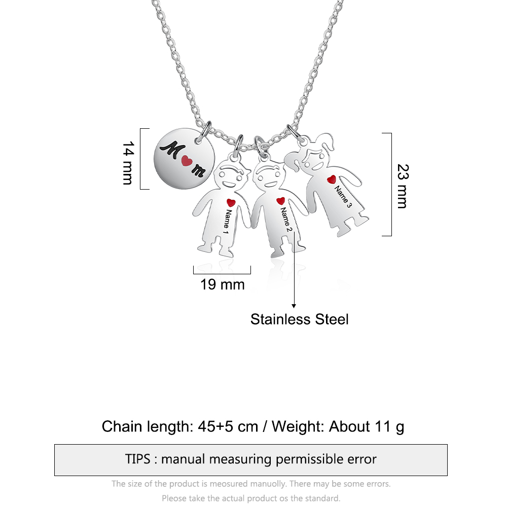 Personalised 3 Kids Charm Necklace Engraved Names Gift For Mother-Jessemade AU
