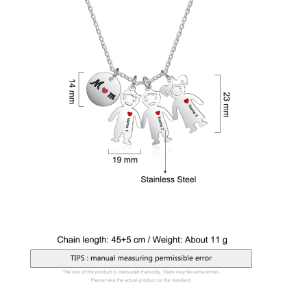 Personalised 3 Kids Charm Necklace Engraved Names Gift For Mother-Jessemade AU