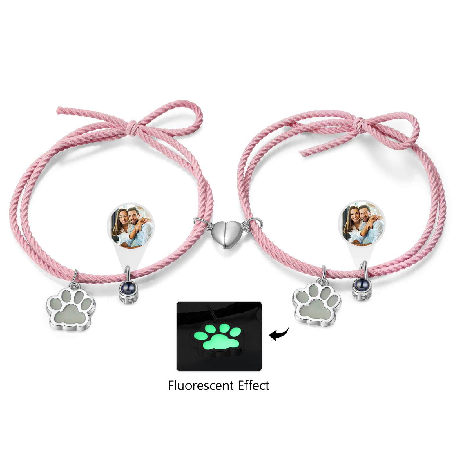 Personalised Photo Projection Bracelet Set Dog Paw Fluorescent Magnetic Bracelet Matching Gifts For Couples/Friends-Jessemade AU