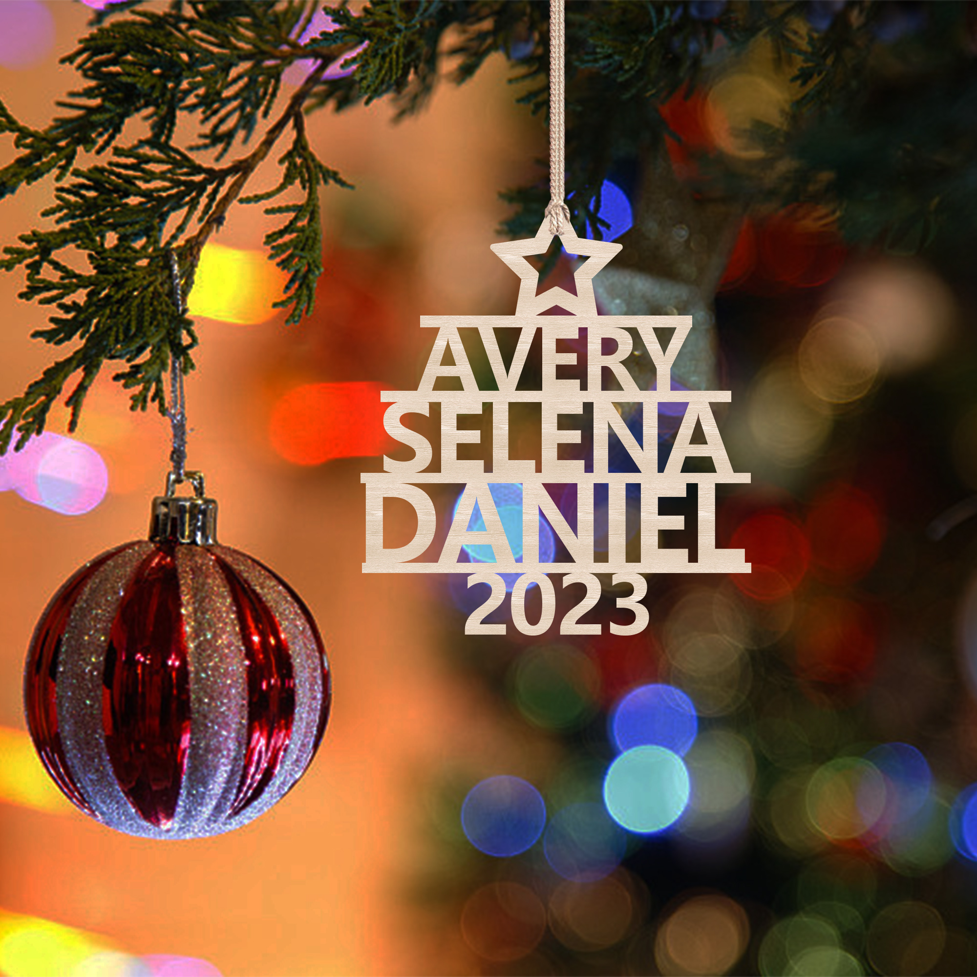 3 Names - Personalised Christmas Tree Ornaments Customised Name Xmas Wooden Decor Gifts for Family Friends-Jessemade AU