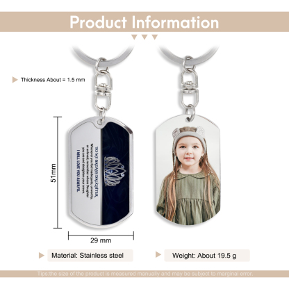 To My Badass Daughter Crown Keychain Custom Photo Stainless Steel Keyring "I Will Love You Always"-Jessemade AU