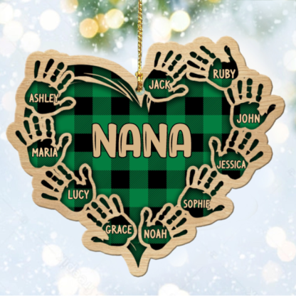 Grandma Mom Heart Hand Print Wood Ornament Custom 10 Names for Family-Jessemade AU