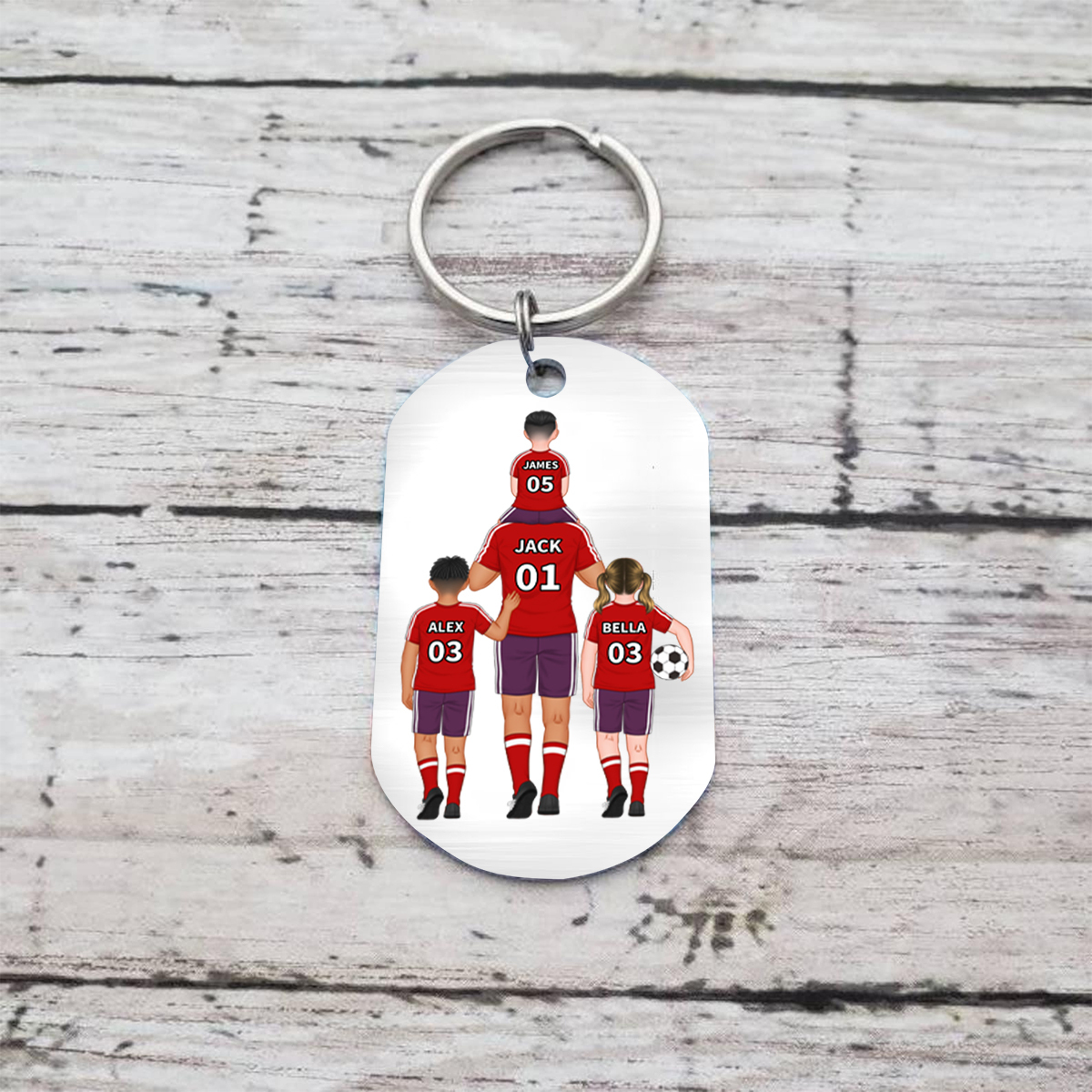 Personalised Football Family Keychain Custom 2–4 Names & Jersey Number Keychain Father's Day Gift - My Dad Is My Soccer Star