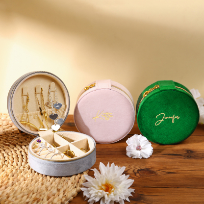 Personalised Name Jewelry Storage Box Custom Travel Jewelry Box Circle Box Gifts for Ladies Girls-Jessemade AU