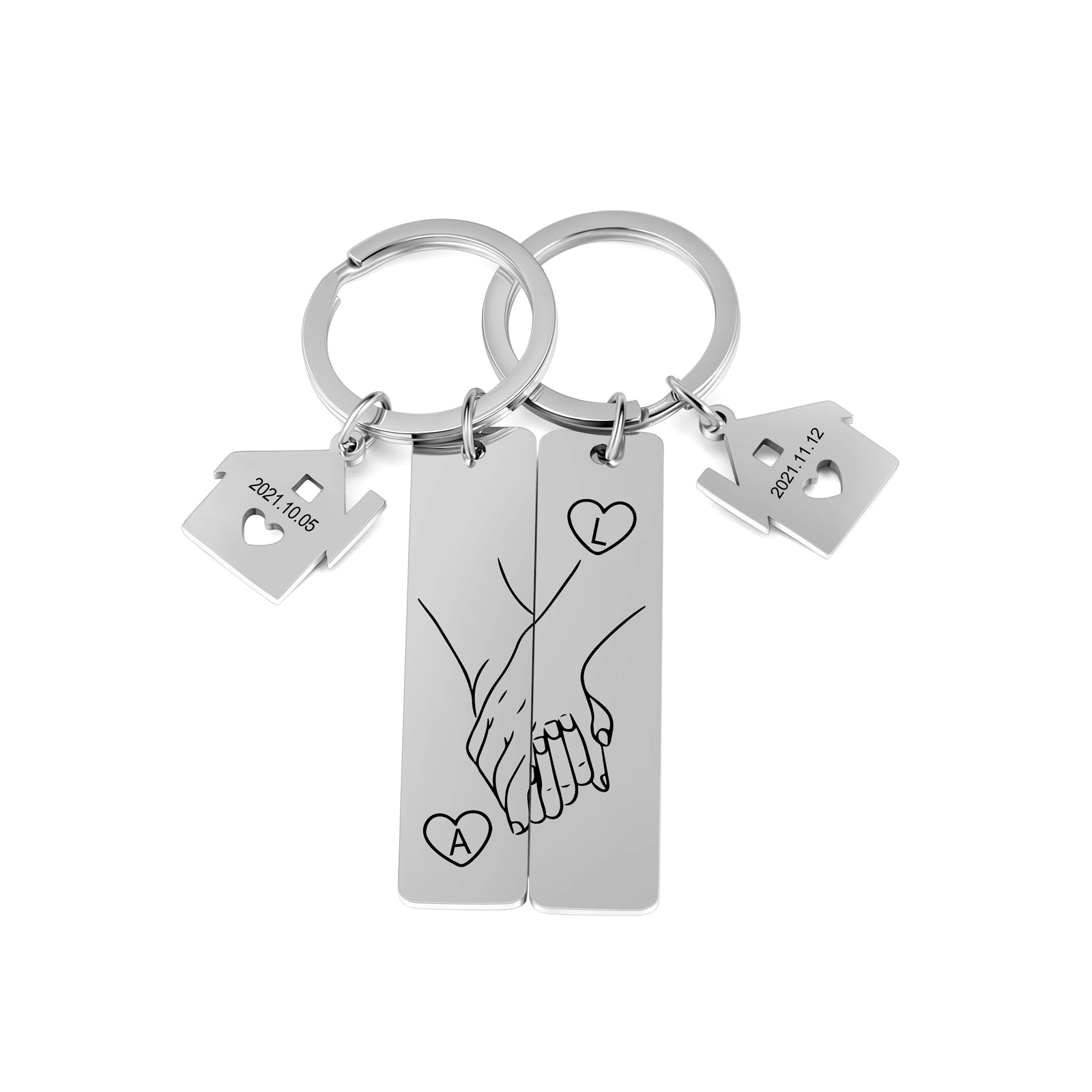 Holding Hands Couple Keychain Set Personalised Date Initial Matching Couple Gifts-Jessemade AU