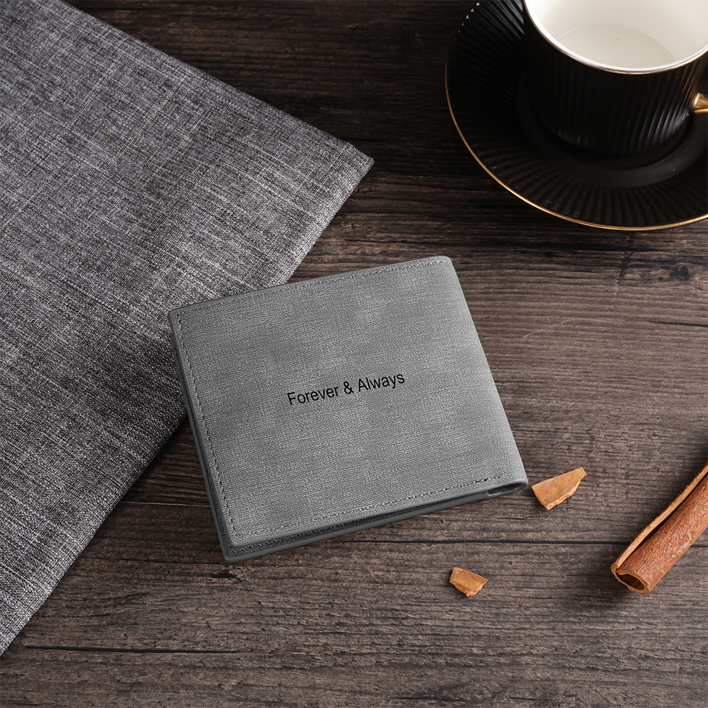 Grey Personalised Leather Wallet Engraved Photo Short Purse Folding Wallet Gifts For Men-Jessemade AU