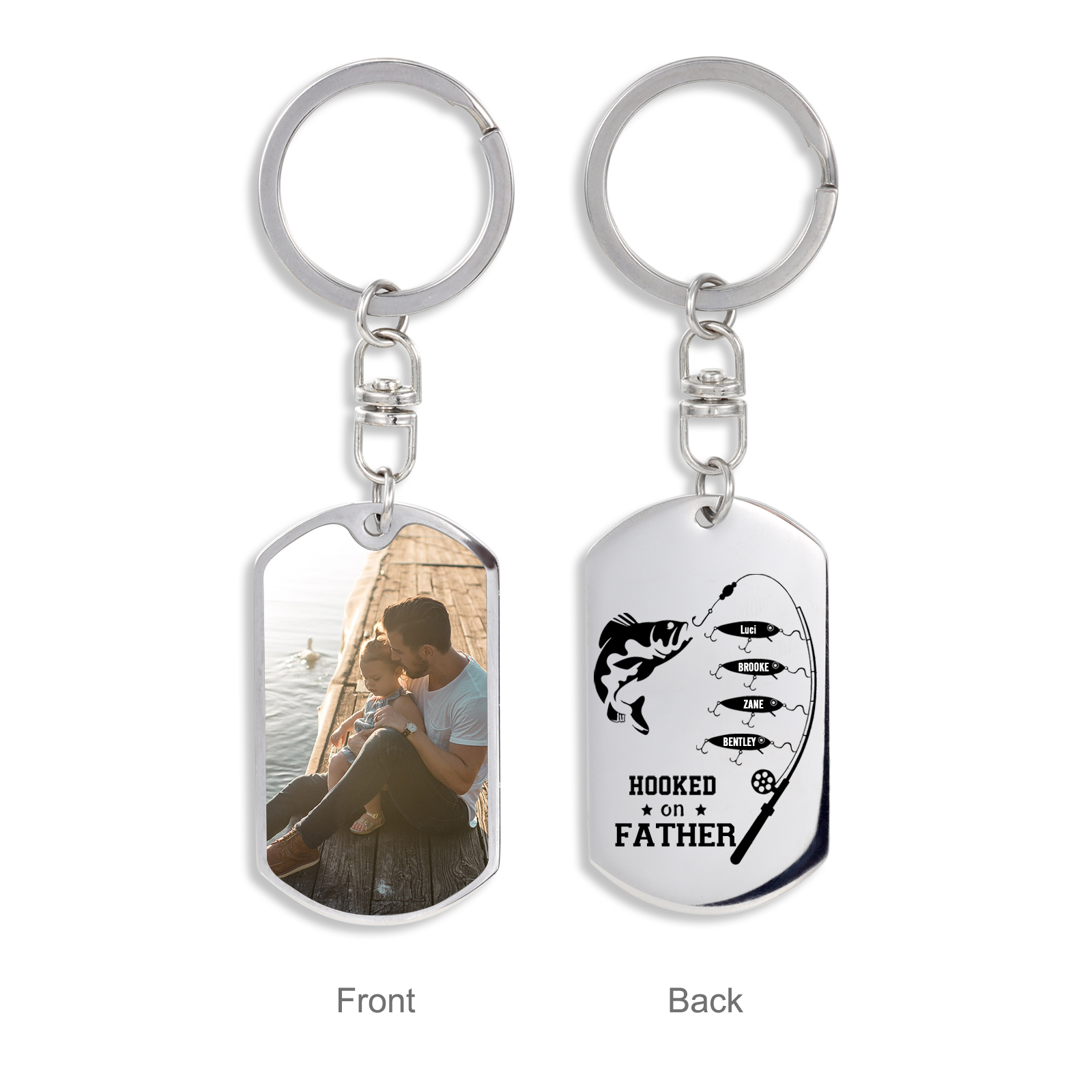 Fishing Keychain For Dad Custom Photo Keyring Engrave 4 Names Father's Day Gifts-Jessemade AU