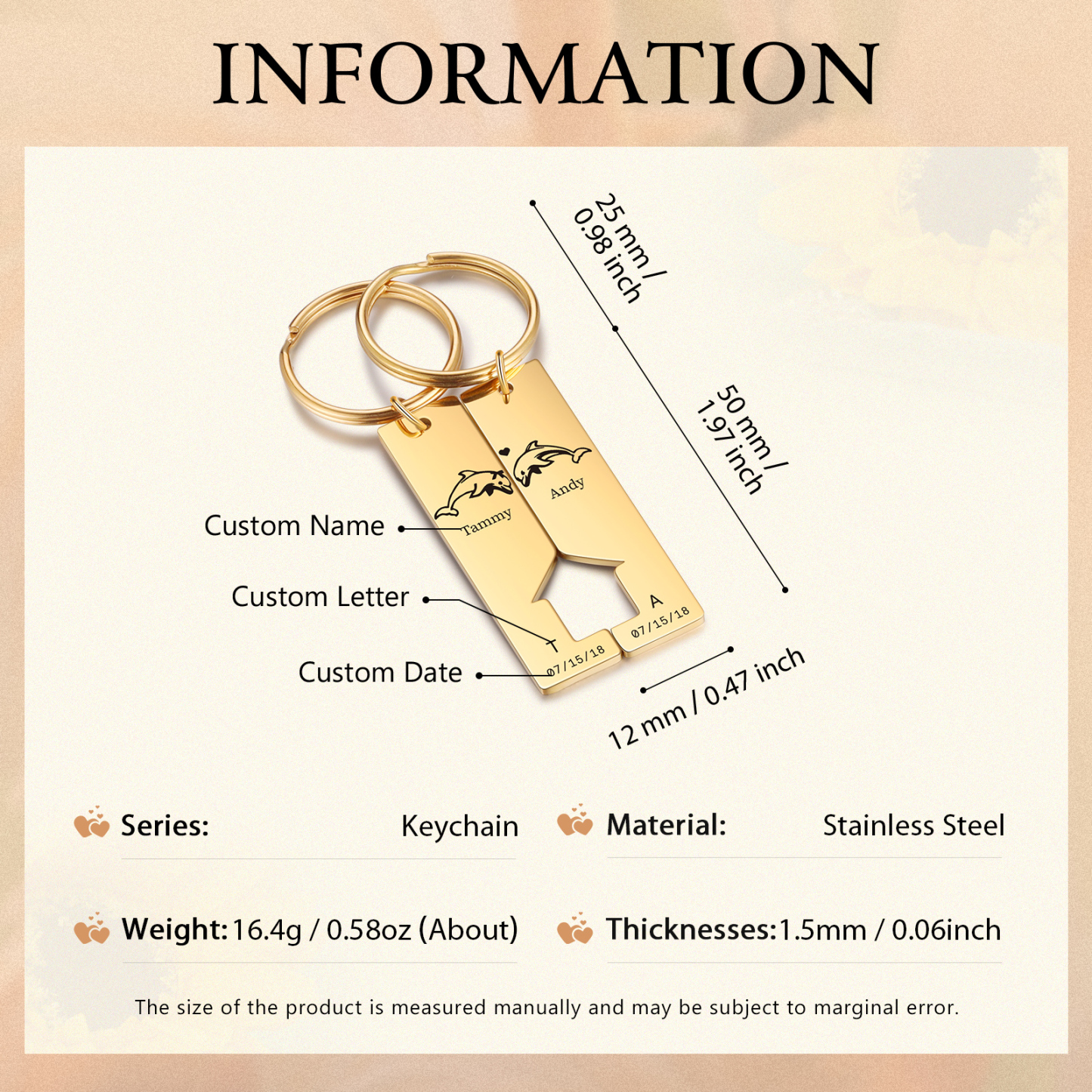 Personalised Couple Keychain Custom 2 Letters & 2 Dates & 2 Names Dolphin Keyring Valentine's Day Gift for Husband/Wife-Jessemade AU