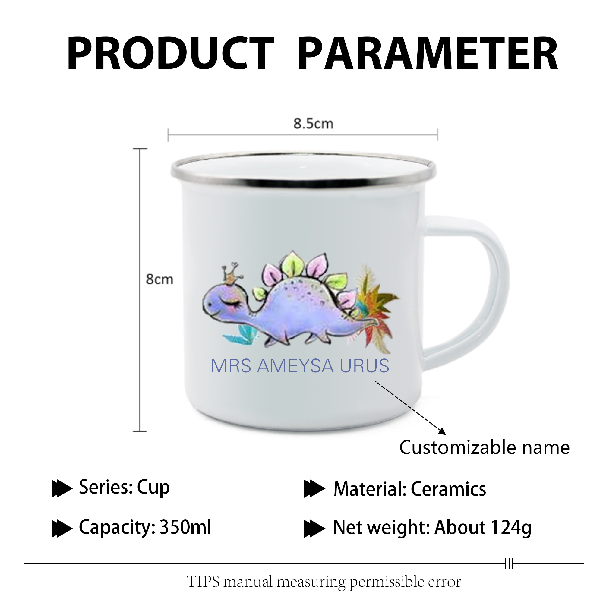 Personalised Enamel Mug Customised Name Dinosaur Cup Camping Mug Birthday Gift for Kids - Stegosaurus-Jessemade AU