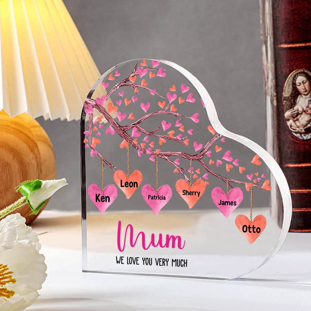 Personalised Text Acrylic Heart Keepsake Custom 1–10 Names Ornaments Love Tree Family Gifts for Mother/Grandma-Jessemade AU