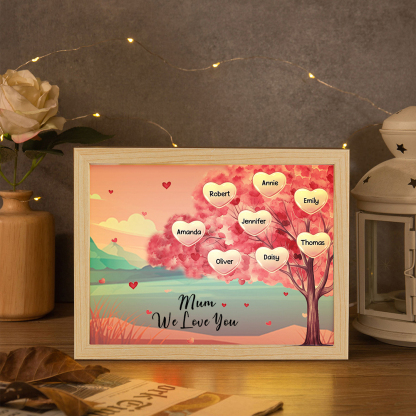 Personalised Frame Night Light Custom 1 Text  & 8 Names Pink Family Tree Ornament Gifts for Mother/Grandma-Jessemade AU