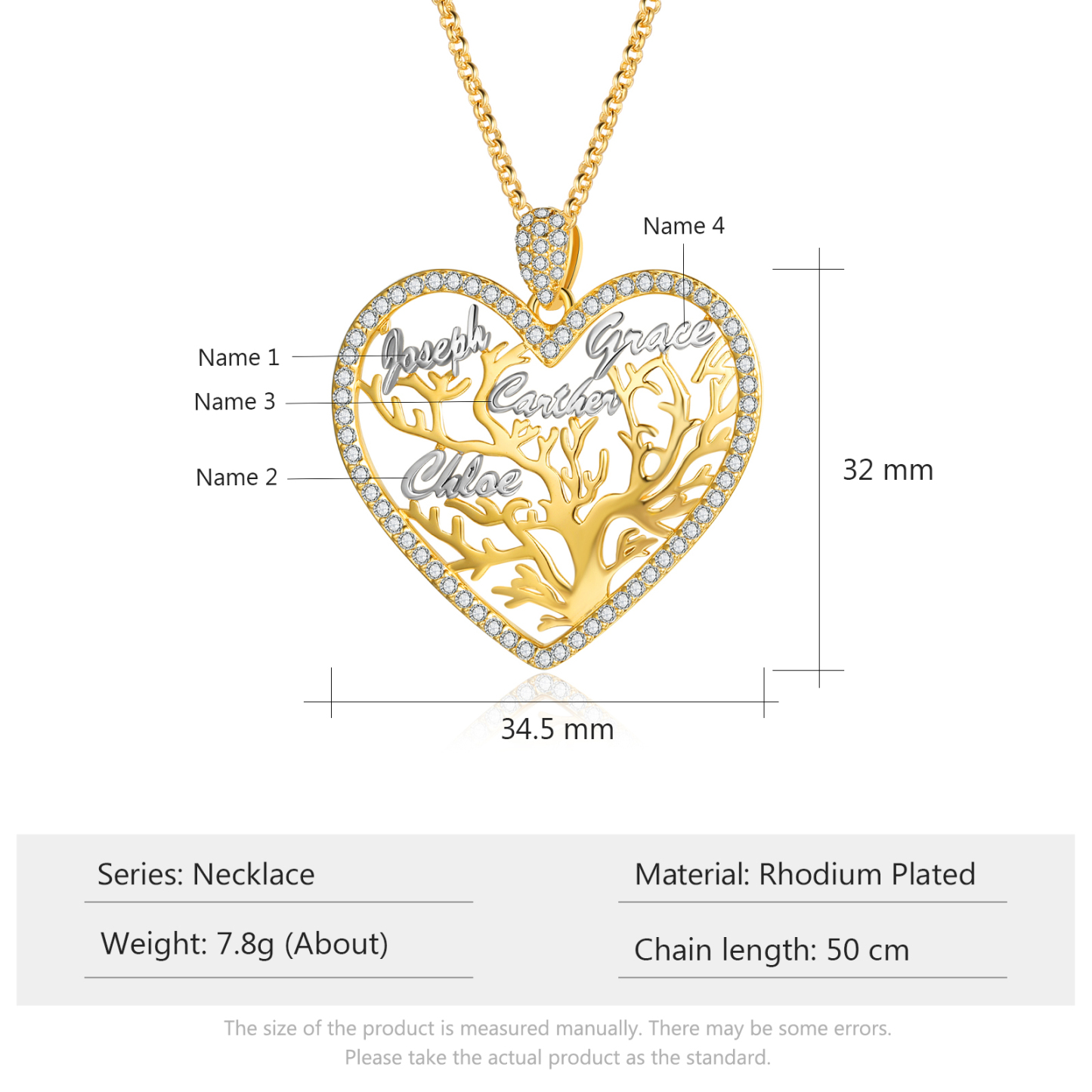 Personalised Family Tree Necklace Custom 4 Names Heart Necklace Gift For Her-Jessemade AU