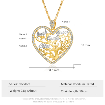 Personalised Family Tree Necklace Custom 4 Names Heart Necklace Gift For Her-Jessemade AU