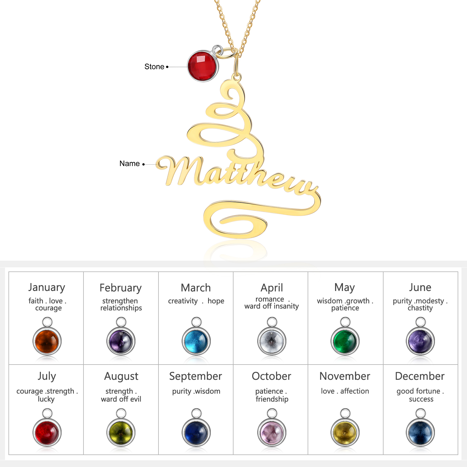 Personalised Name Necklace Custom 1 Birthstone Christmas Tree Necklace for Her-Jessemade AU