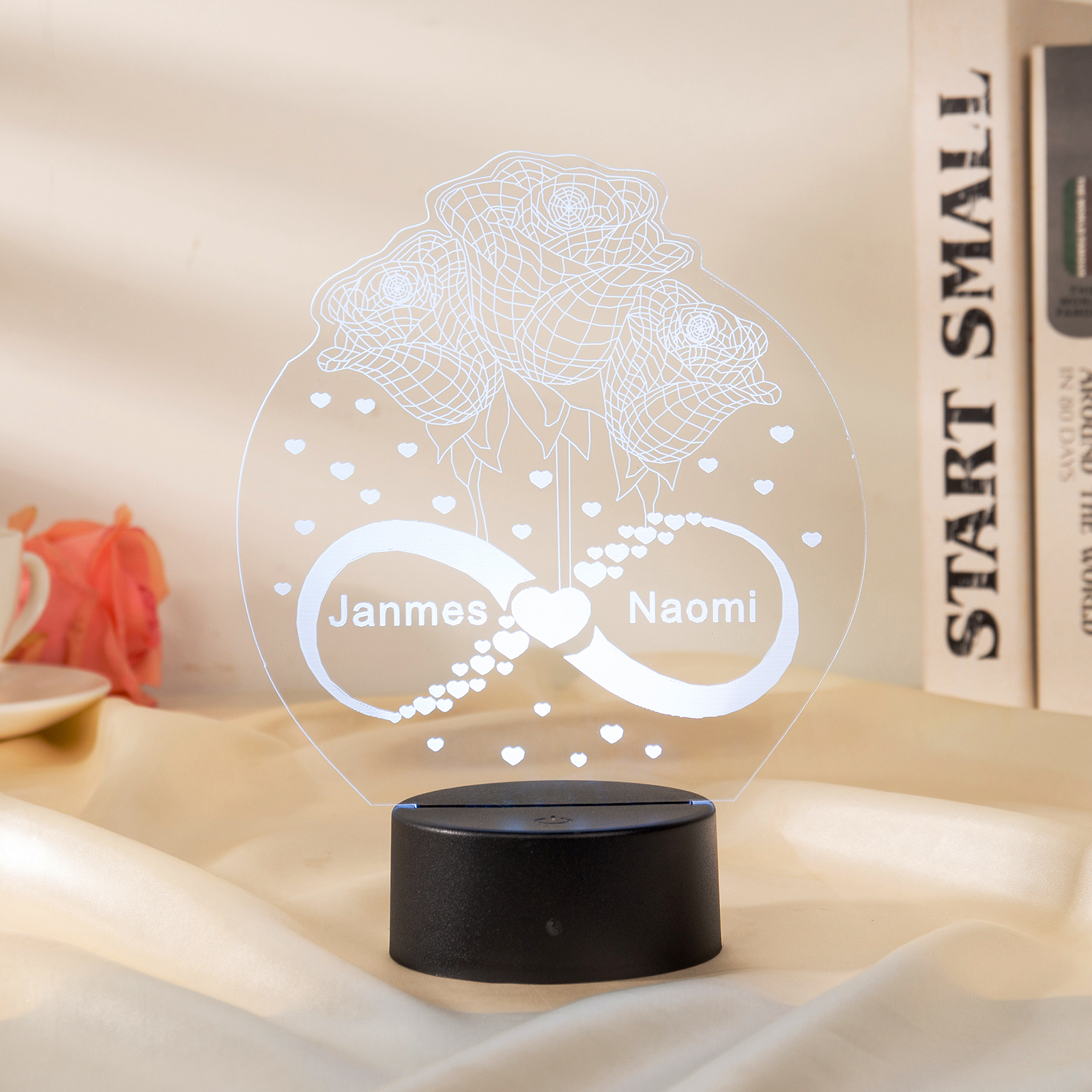 Custom 3D Rose Night Light With Name LED Lamp Gifts For Couple-Jessemade AU