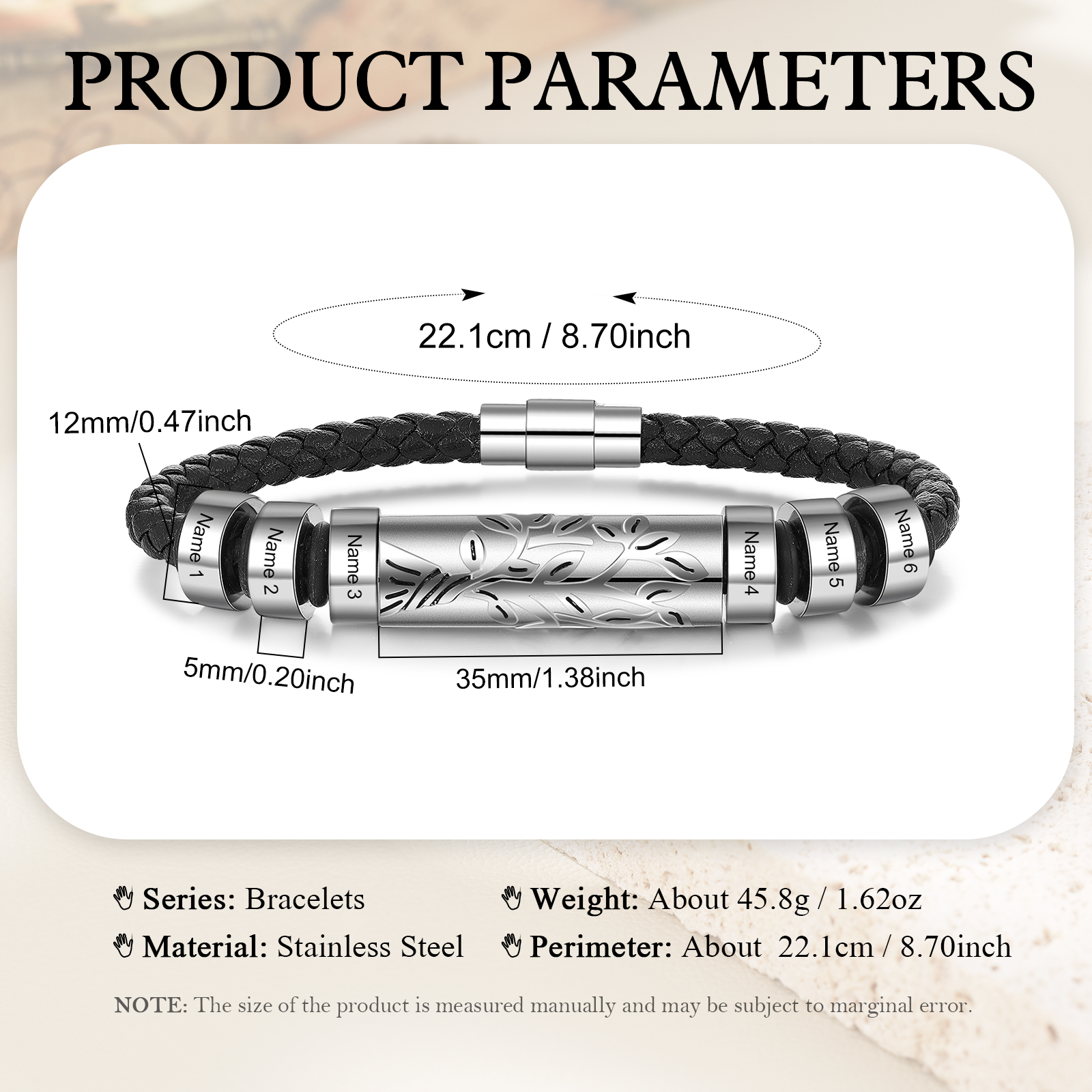 Personalised Men Leather Braided Bracelet Custom 6 Names Bracelet For Him-Jessemade AU