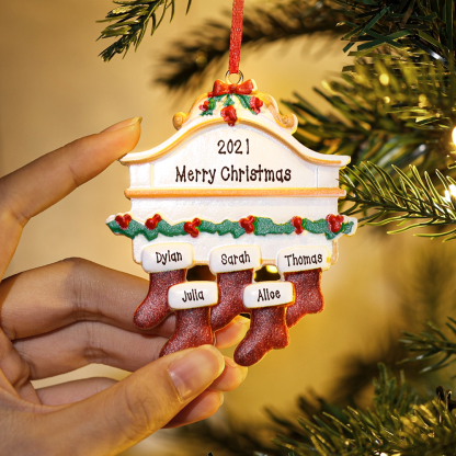 Personalised Red Stockings Ornament Custom 5 Names Gifts for Family-Jessemade AU