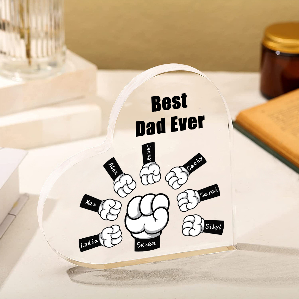 Personalised Acrylic Heart Keepsake Custom 8 Names & 1 Text Fist Bump Ornaments Gifts for Dad/Grandpa-Jessemade AU