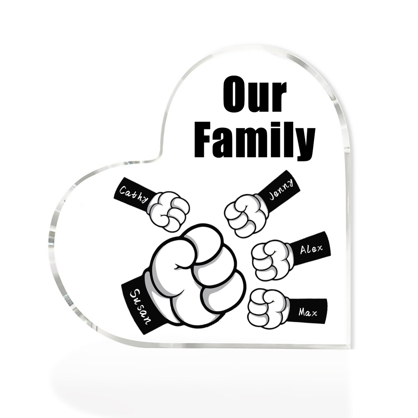 Personalised Acrylic Heart Keepsake Custom 5 Names & 1 Text Fist Bump Ornaments Gifts for Dad/Grandpa-Jessemade AU