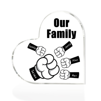 Personalised Acrylic Heart Keepsake Custom 5 Names & 1 Text Fist Bump Ornaments Gifts for Dad/Grandpa-Jessemade AU