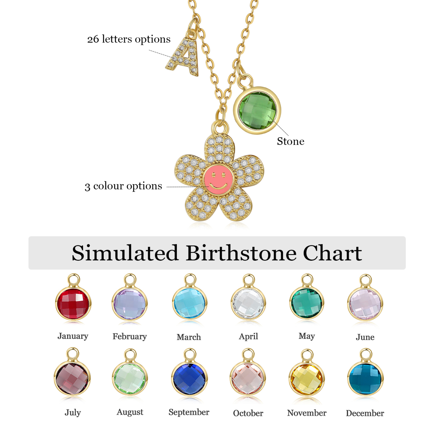 Personalised Flower Necklace Custom Birthstone and Initial Kid's Necklace-Jessemade AU
