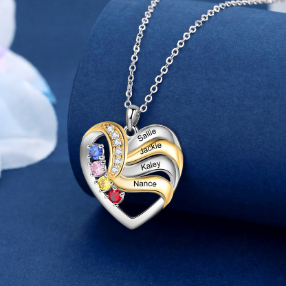 4 Names - Personalised Heart Necklace Custom Birthstones & Names Family Necklace Mother's Day Gifts-Jessemade AU
