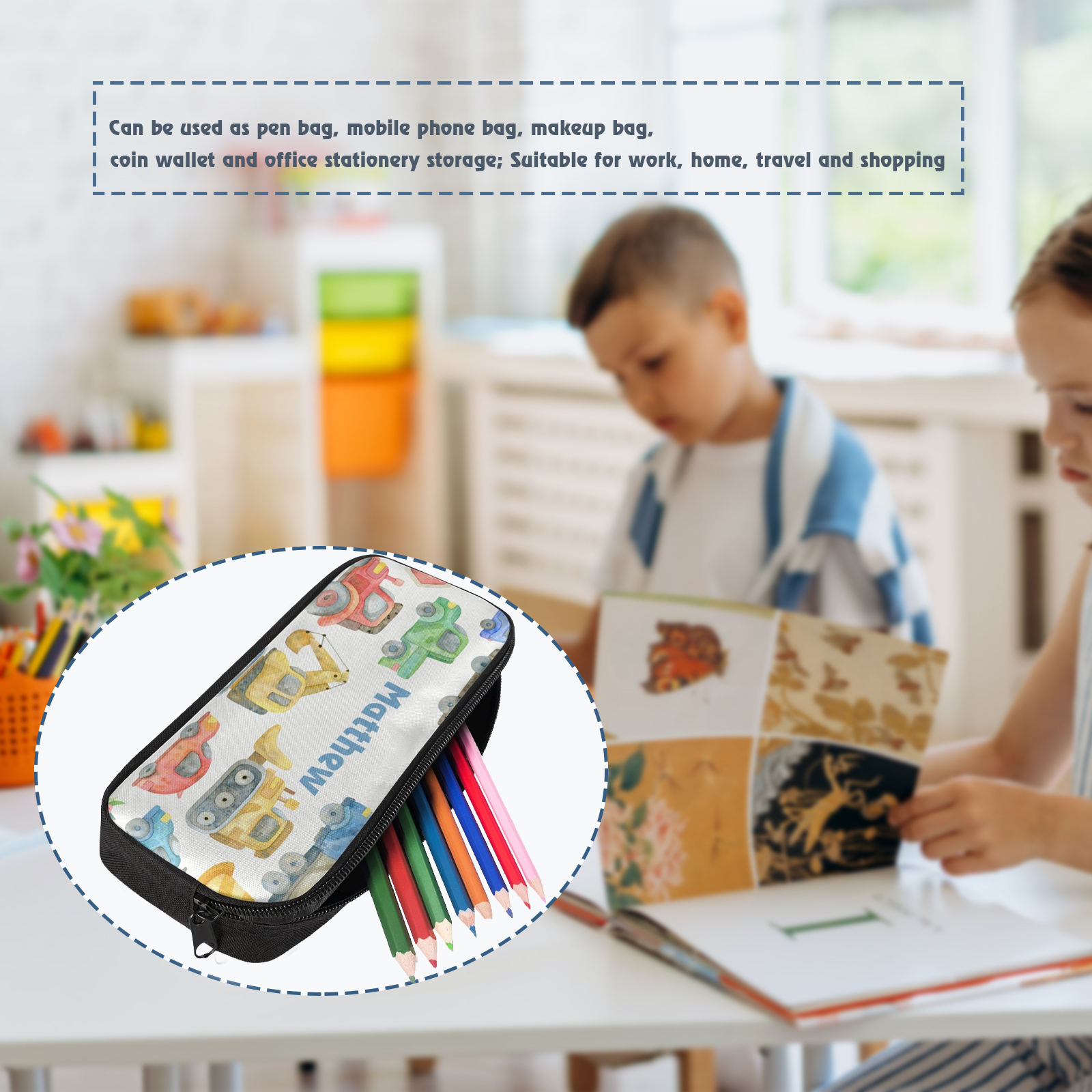 Personalised  Name Pencil Case Cars Pen Bag Zipper Back to School Gifts for Student-Jessemade AU