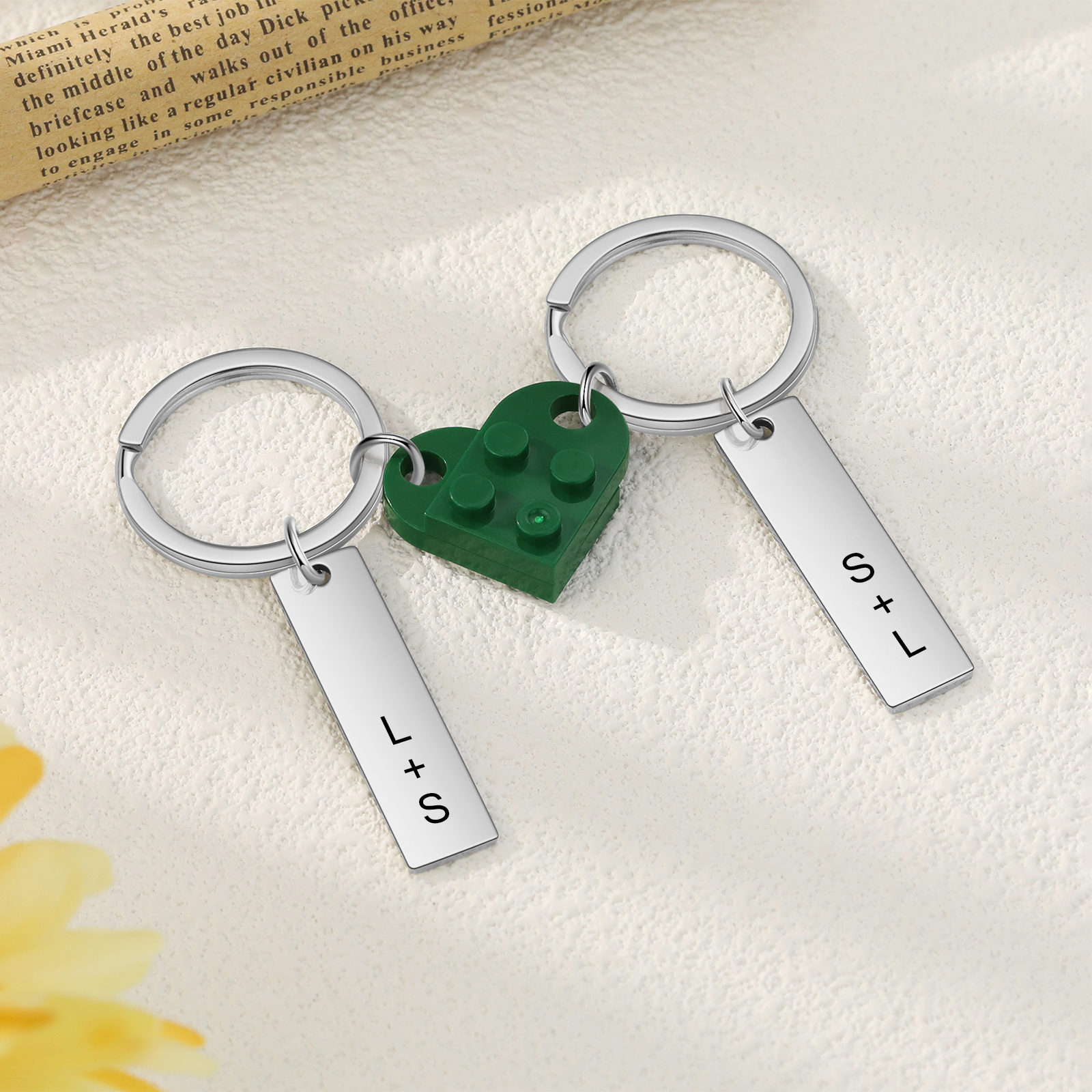 Brick Heart Keyring Set Custom 2 Letters Matching Couple Keychain Valentine's Day Gifts For Couples/Friends-Jessemade AU