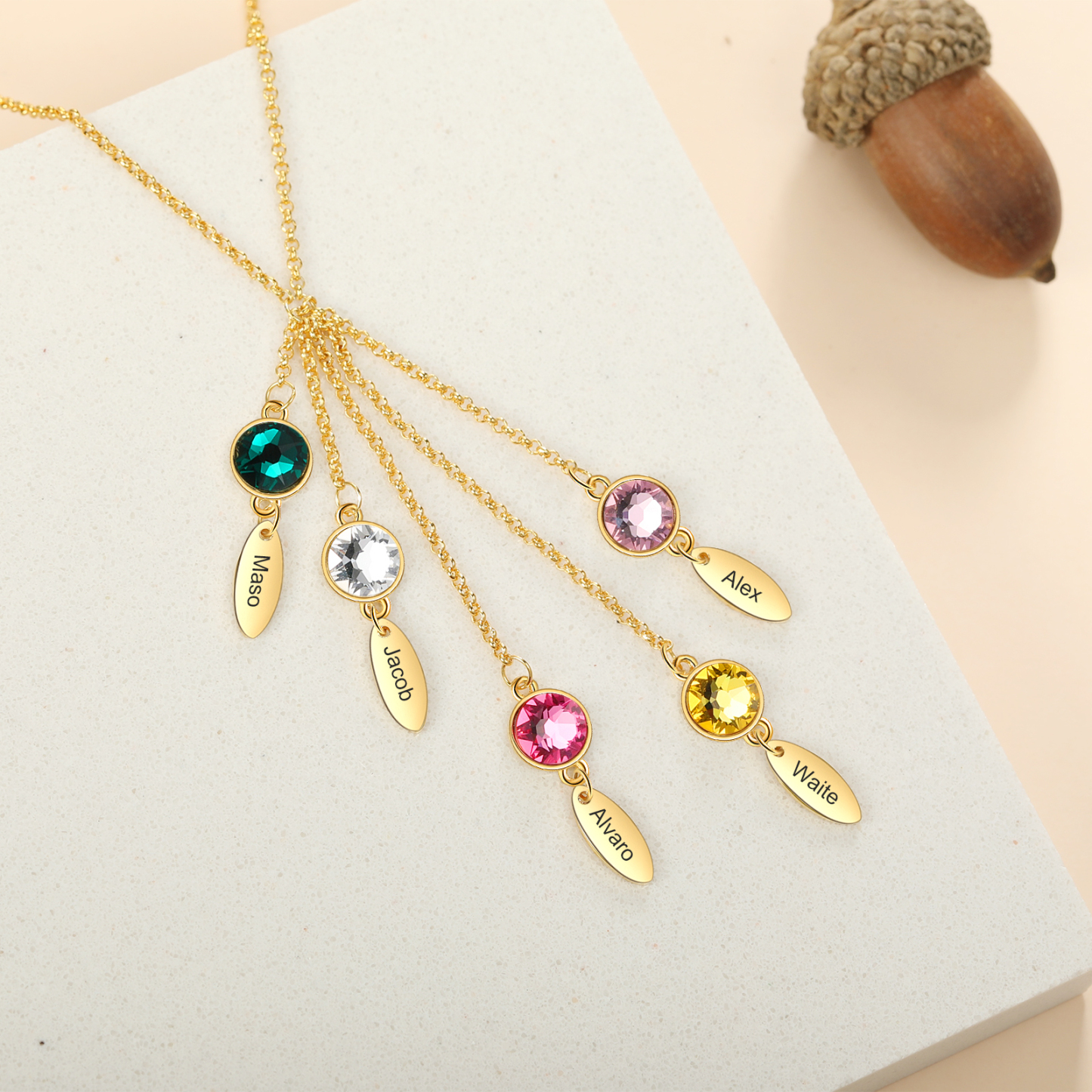 Personalised Bar Necklace With 5 Birthstones Engraved Names Necklace Best Gift For Mother-Jessemade AU