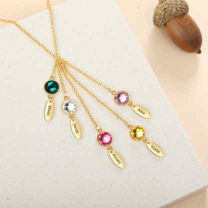 Personalised Bar Necklace With 5 Birthstones Engraved Names Necklace Best Gift For Mother-Jessemade AU