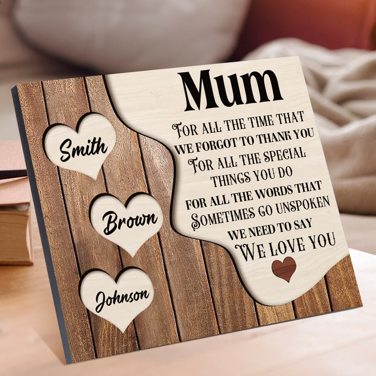 3 Names - Personalised Mum Wooden Plaque Custom Names Home Decoration Hearts Gift for Mother-Jessemade AU