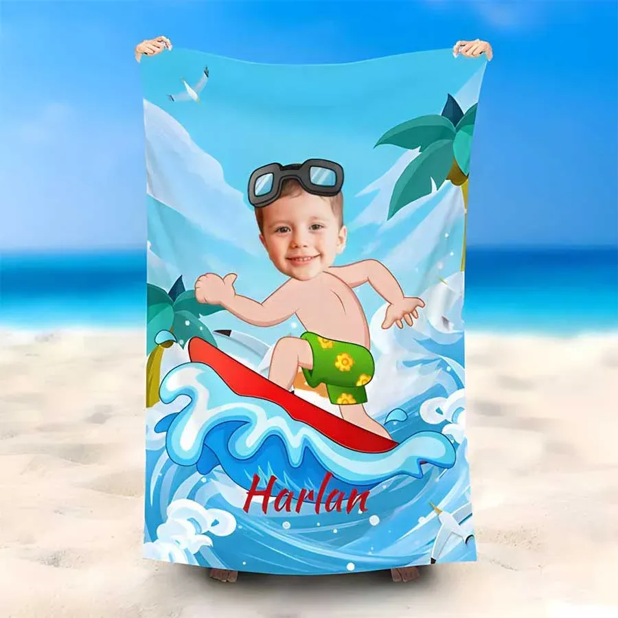 Personalised Beach Towel Customised Name & Photo Bath Towel Blanket Summer Gift for Kids-Jessemade AU