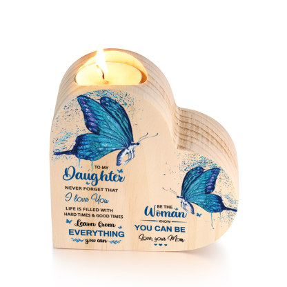 To My Daughter-Wooden Heart Candle Holder Butterfly Candlesticks "I Know You Can Be"-Jessemade AU