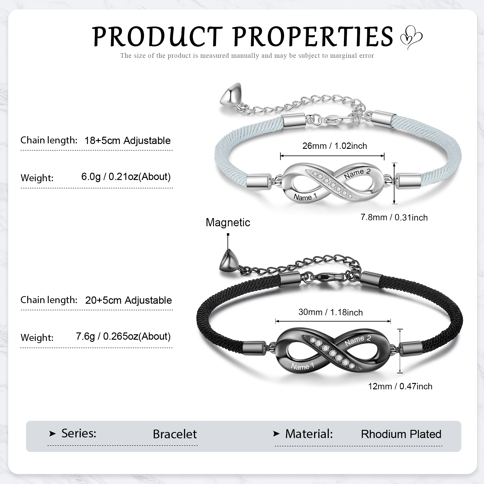 Couple Infinity Bracelets Set Customised 2 Names Bracelet Adjustable Bracelet Personalised Gift for Couples-Jessemade AU