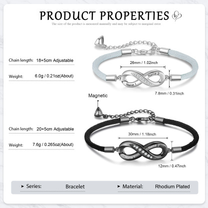 Couple Infinity Bracelets Set Customised 2 Names Bracelet Adjustable Bracelet Personalised Gift for Couples-Jessemade AU