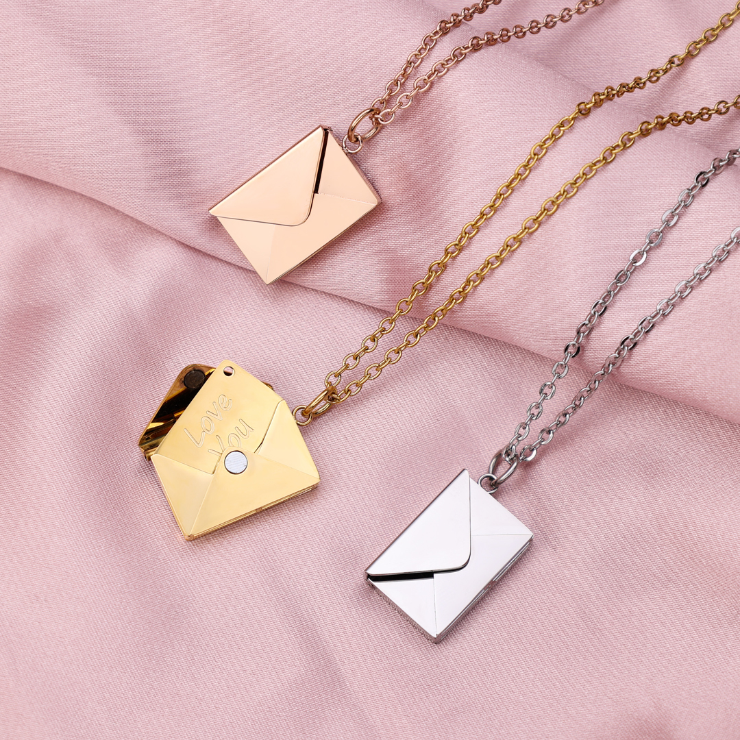 Personalised Envelope Locket Necklace Engrave Secret Love Letter Necklace Romantic Gifts-Jessemade AU