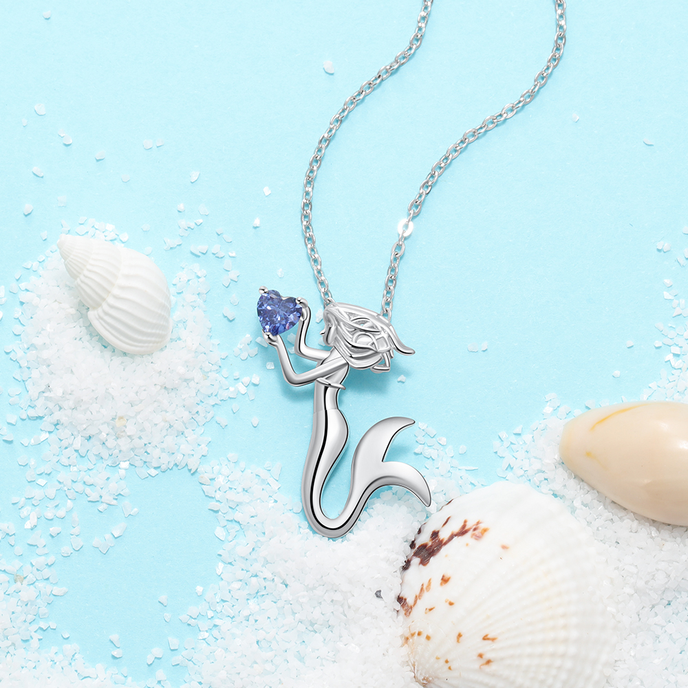 Personalised Kid's Necklace with Mermaid Pendant Custom Birthstone Necklace-Jessemade AU