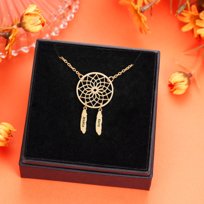 Personalised Retro Dream Catcher Necklace Engraved 2 Names Gift For Women-Jessemade AU