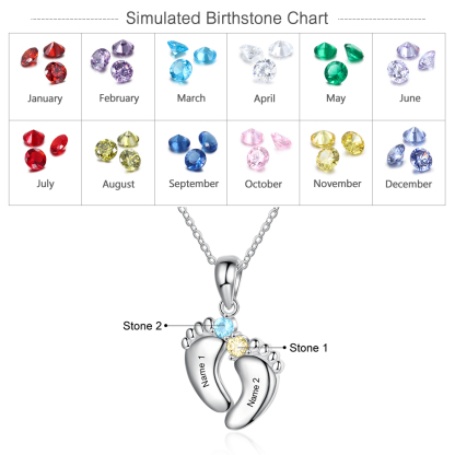Personalised Baby Foot Necklace With 2 Birthstones Engraved Names Gift For Mother-Jessemade AU