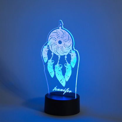 Personalised Dreamcatcher Name Night Light Engraved Wooden Lamp-Jessemade AU