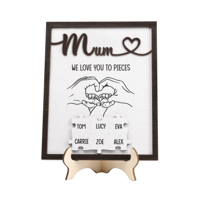 Personalised Puzzle Pieces Wooden Plaque Custom 6 Names & Text & Salutation Holding Hands Family Wooden Sign With Stand Gifts for Mum-Jessemade AU