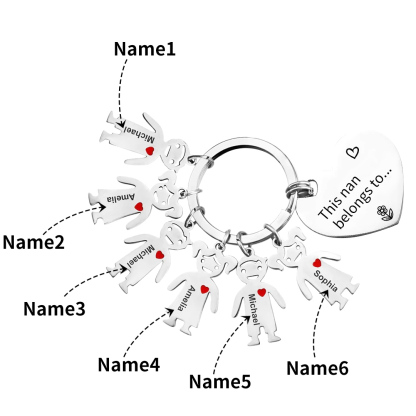6 Names - Personalised Keychain with Kid Charm Engraved Names Keychain Heart Mother's Day Gift for Mum/Nan-Jessemade AU