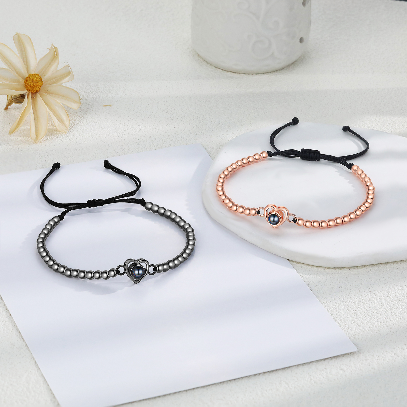 2 PCS Personalised Couple Projection Bracelet Customised 1 Photo Adjustable Bracelet Special Gift For Her/Him-Jessemade AU