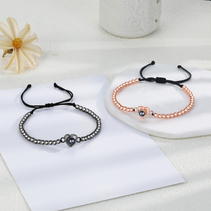 2 PCS Personalised Couple Projection Bracelet Customised 1 Photo Adjustable Bracelet Special Gift For Her/Him-Jessemade AU