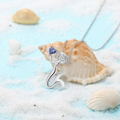 Personalised Kid's Necklace with Mermaid Pendant Custom Birthstone Necklace-Jessemade AU
