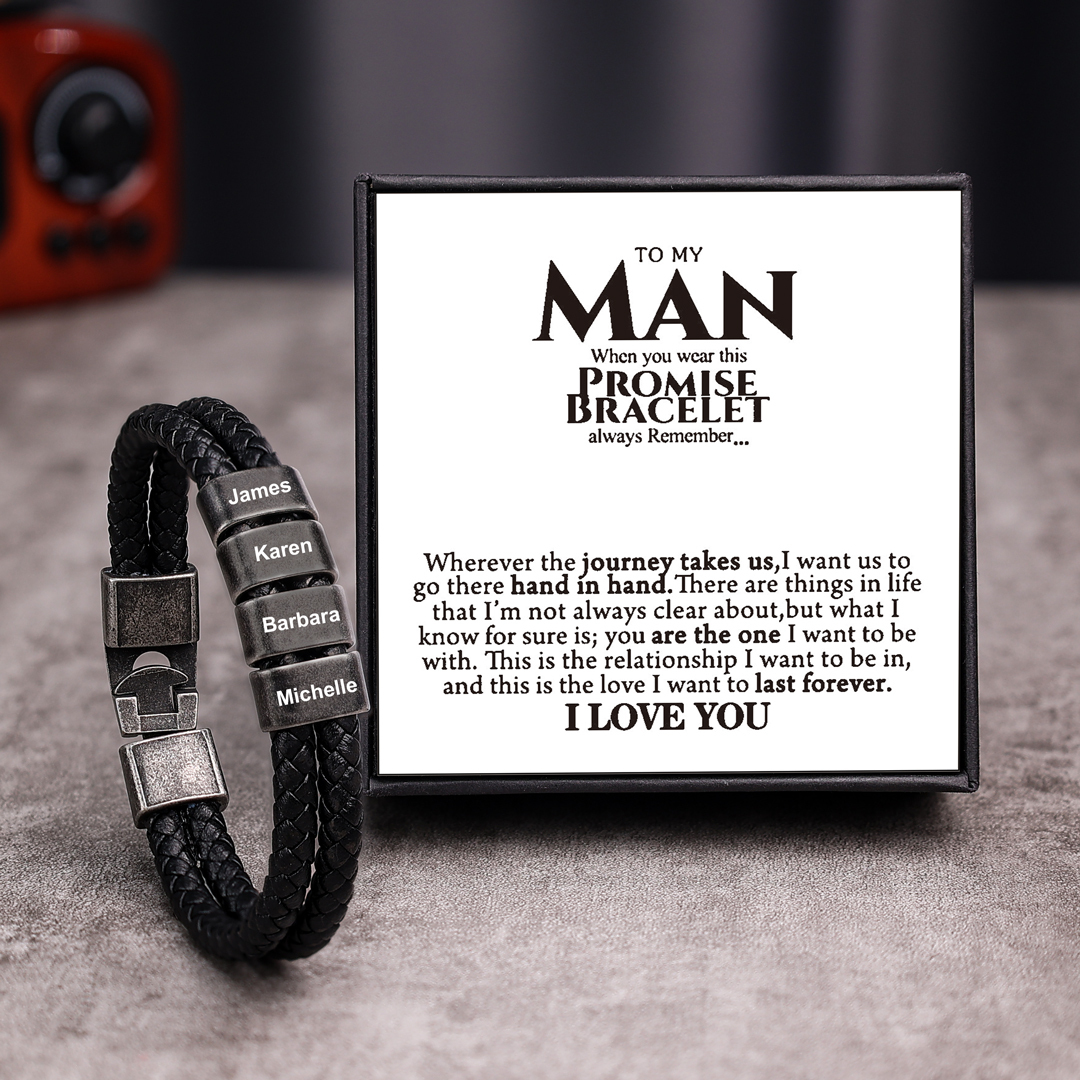 Personalised Men Leather Bracelet with 4 Names Beaded Wrap Bracelet Retro Style For Him-Jessemade AU