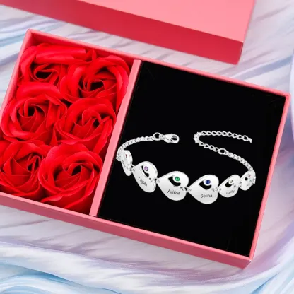 6 Names - Personalised Heart Bracelet Custom Names & Birthstones Family Bracelet Gifts for Her-Jessemade AU