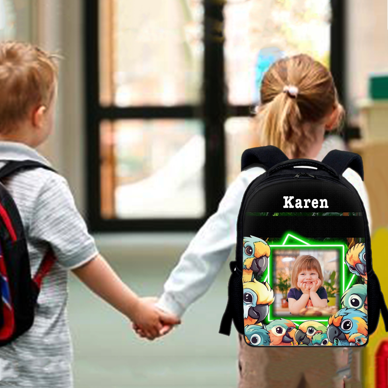 Personalised School Bag Custom Name And Photo Schoolbag Parrot Backpack for Kids-Jessemade AU