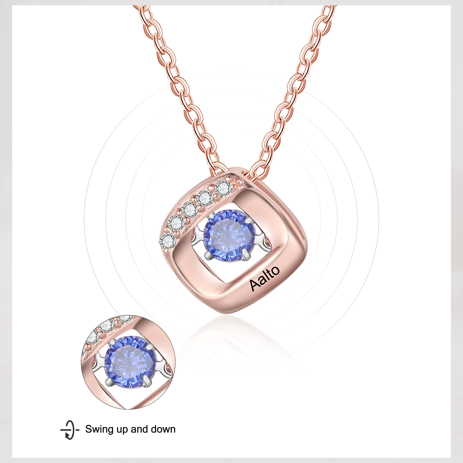 Custom Family Necklace with 1 Birthstone Engraving Names Dancing Stone Necklace-Jessemade AU